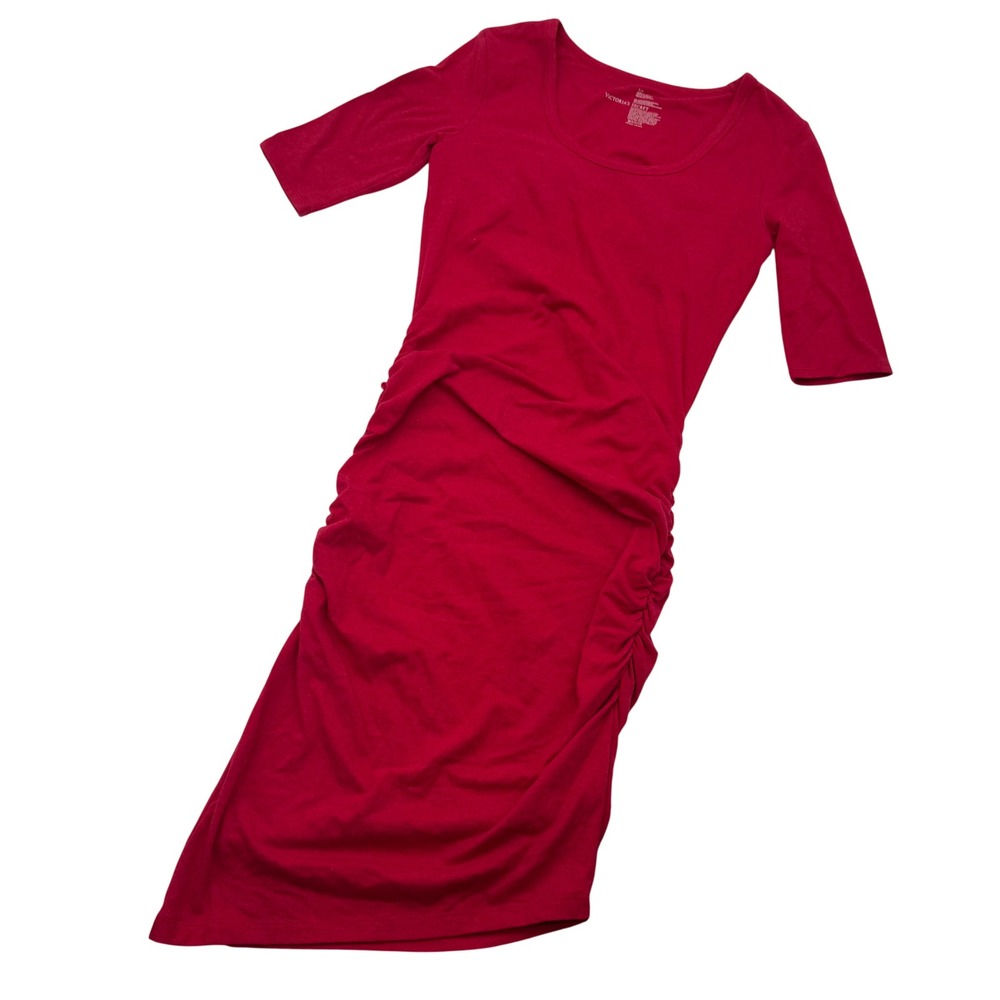 Victoria's Secret Sexy Red Ruched Bodycon Dress Elbow Sleeve Small